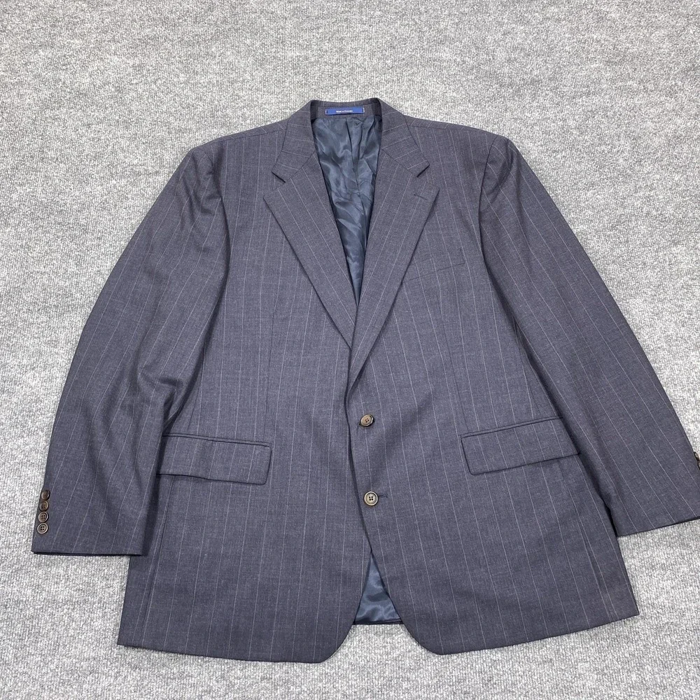 Vintage Chaps Ralph Lauren Suit Jacket Mens 48 Blue Striped Wool 2-Piece